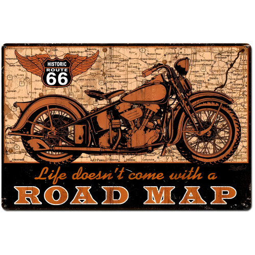 Road Map Bike Metal Sign - 36" x 24"
