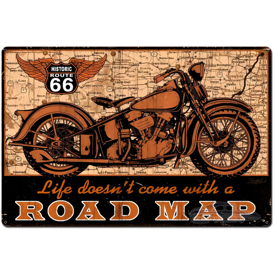 Road Map Bike Metal Sign - 36" x 24"