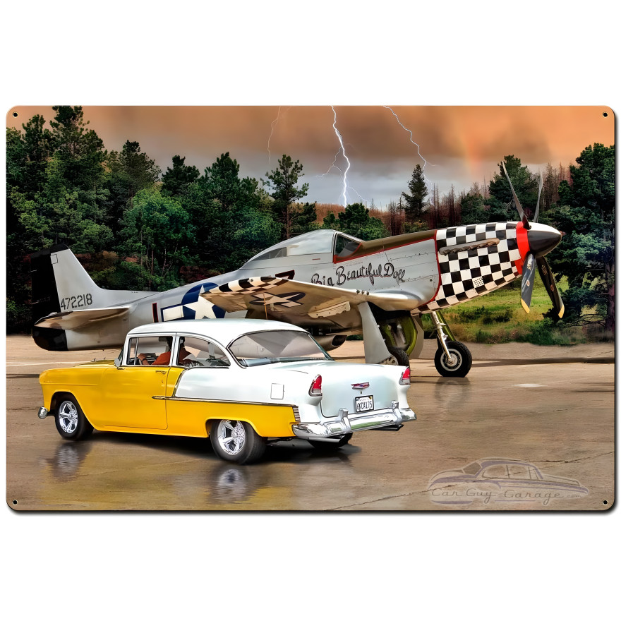 Mustang and Chevy Metal Sign - 36" x 24"
