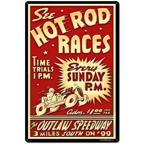 1950's Hot Rod Races Metal Sign - 24" x 36"