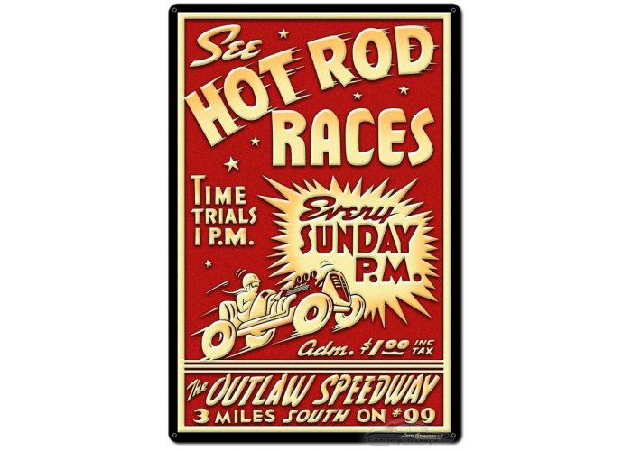 1950's Hot Rod Races Metal Sign