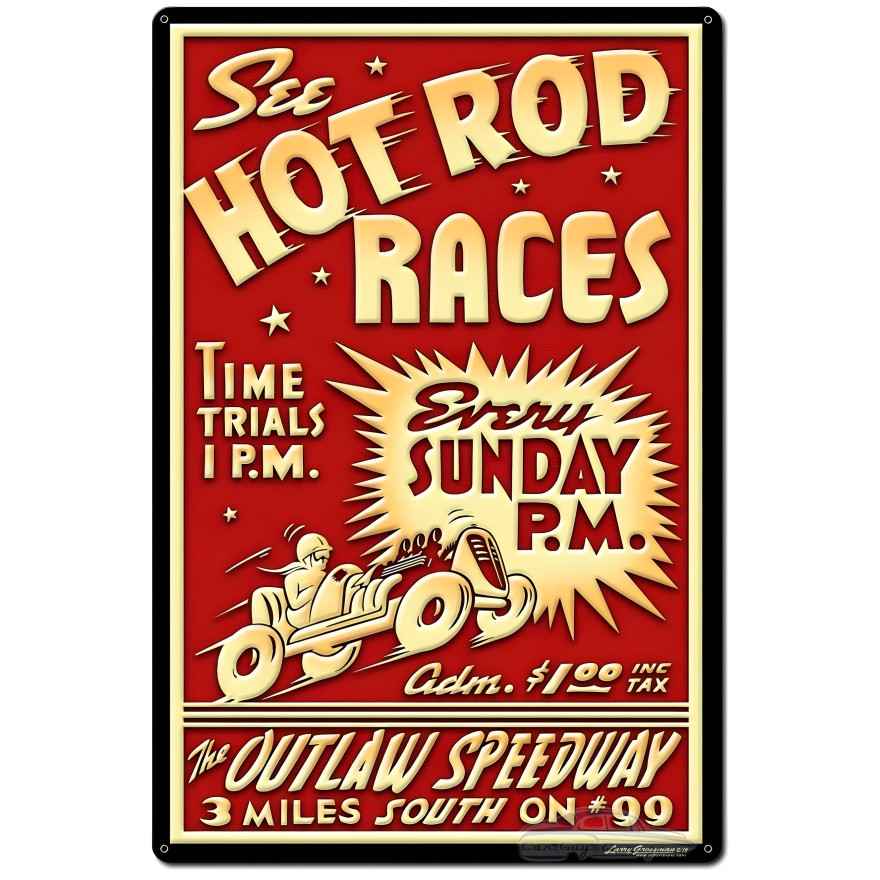 1950's Hot Rod Races Metal Sign - 24" x 36"