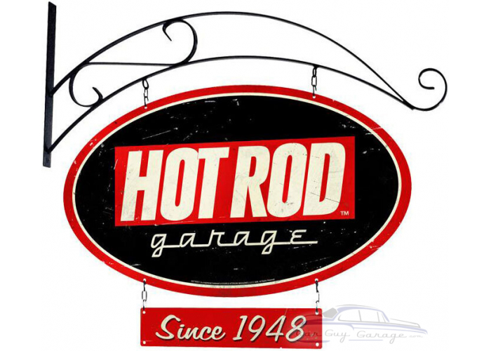Hot Rod Garage Metal Sign - 24" x 14" Double Sided Oval with Hanging Bracket