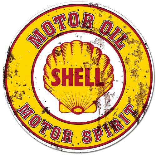 Shell Motor Oil Gasoline Grunge Metal Sign - 28" Round
