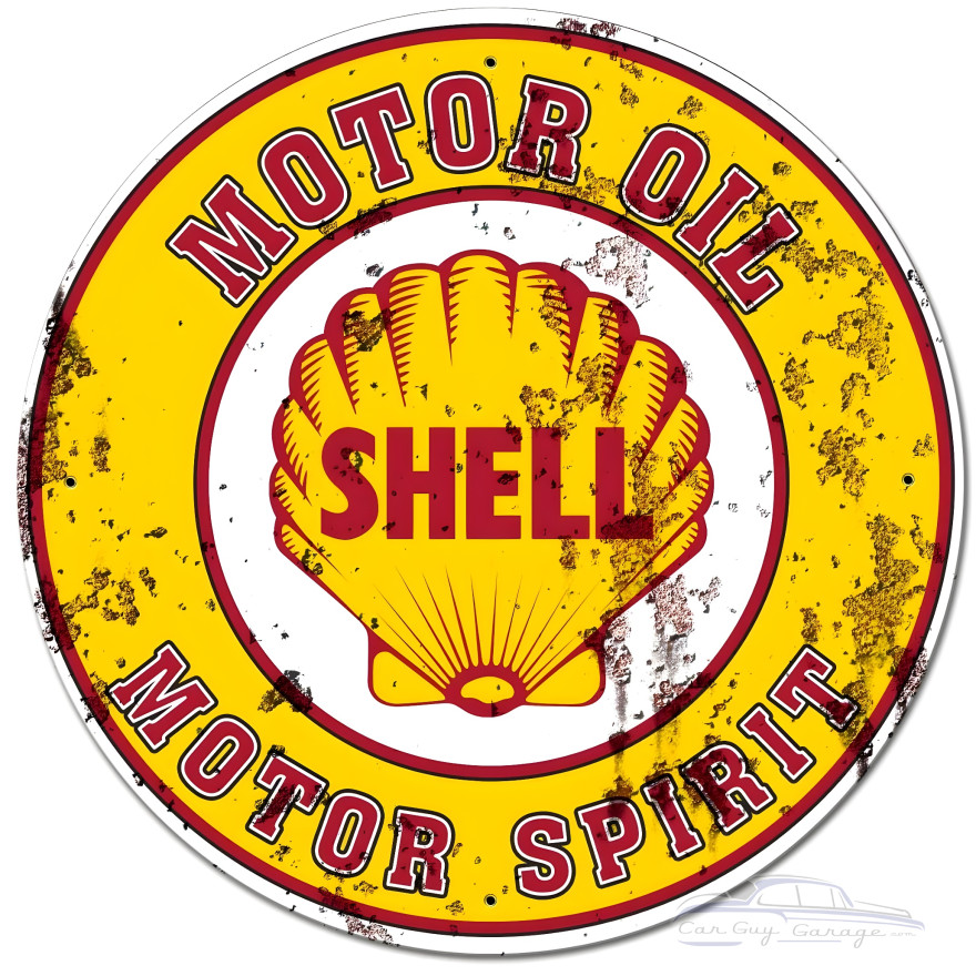 Shell Motor Oil Gasoline Grunge Metal Sign - 28" Round