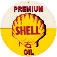 Yellow Premium Shell Oil Metal Sign - 28" Round