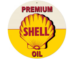 Yellow Premium Shell Oil Metal Sign - 28" Round