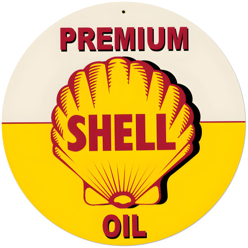 Yellow Premium Shell Oil Metal Sign - 28" Round