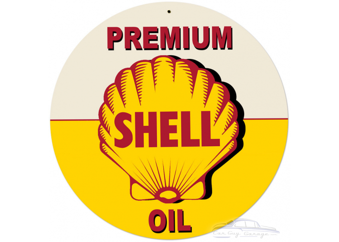 Yellow Premium Shell Oil Metal Sign - 28" x 28"