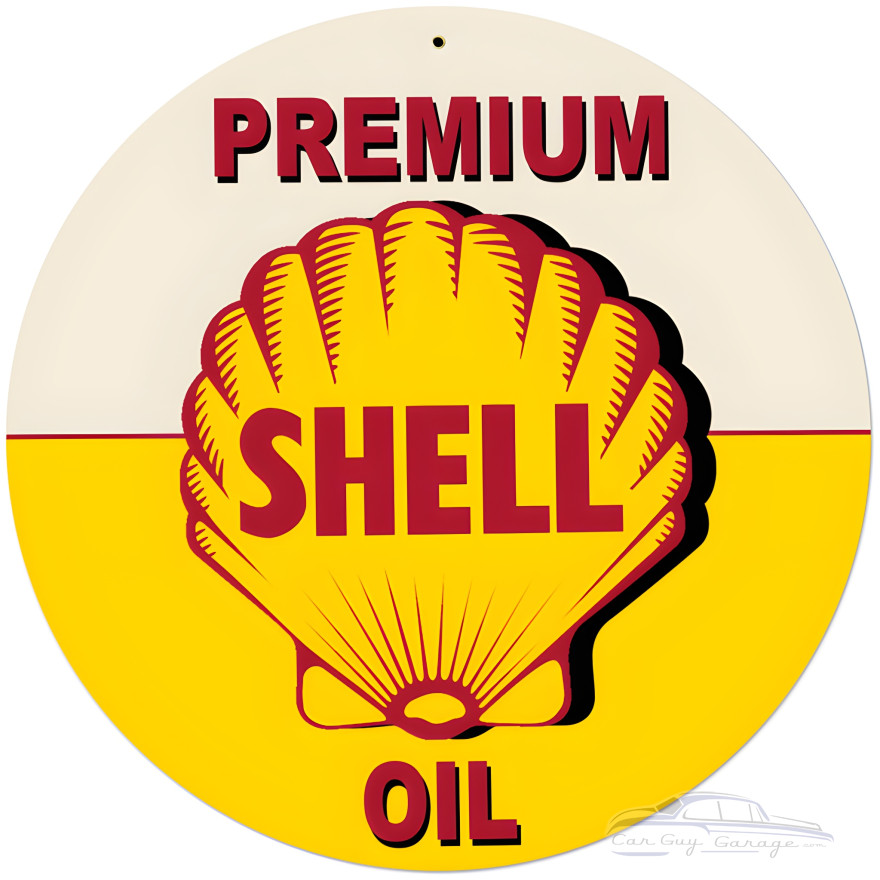 Yellow Premium Shell Oil Metal Sign - 28" Round