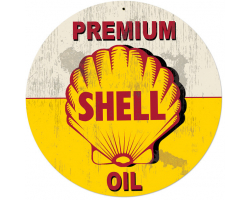 Yellow Premium Shell Oil Grunge Metal Sign - 28" Round