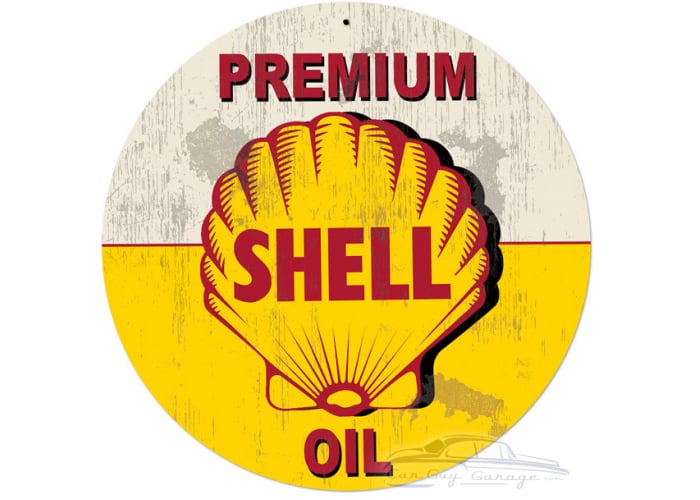 Yellow Premium Shell Oil Grunge Metal Sign