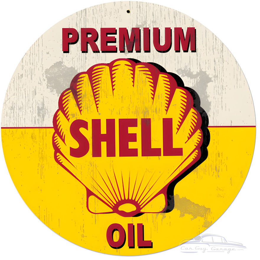 Yellow Premium Shell Oil Grunge Metal Sign - 28" Round