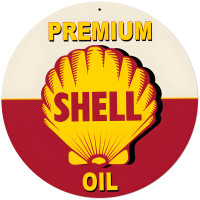 Red Premium Shell Oil Metal Sign - 28" Round