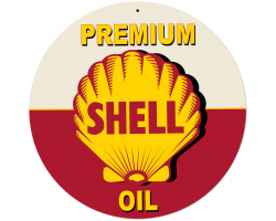 Red Premium Shell Oil Metal Sign - 28" Round