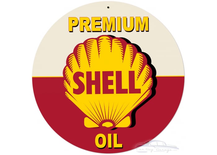Red Premium Shell Oil Metal Sign - 28" Round