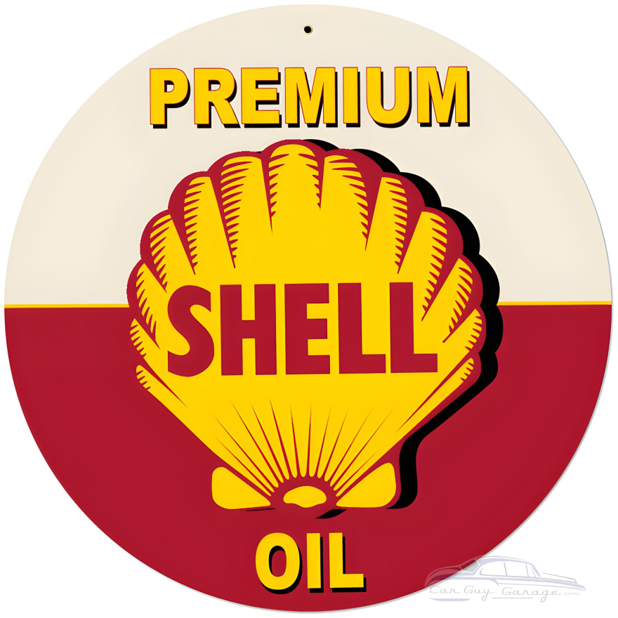 Red Premium Shell Oil Metal Sign - 28" Round