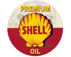 Red Premium Shell Oil Grunge Metal Sign - 28" Round
