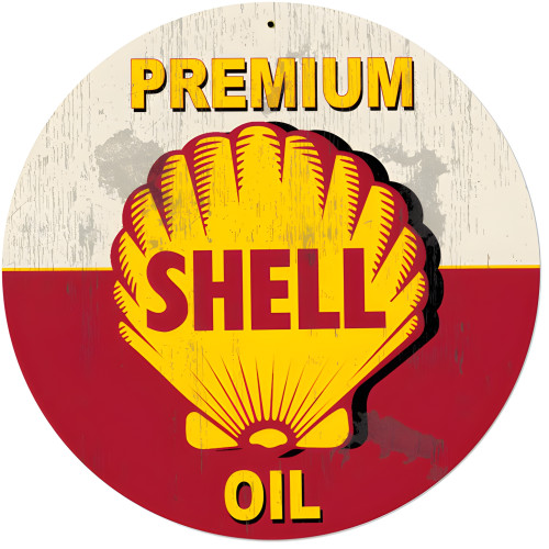 Red Premium Shell Oil Grunge Metal Sign - 28" Round