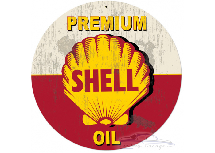 Red Premium Shell Oil Grunge Metal Sign