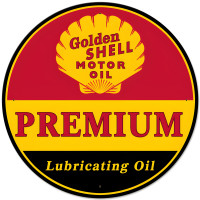 Golden Shell Motor Oil Premium Lubricating Metal Sign - 28" Round