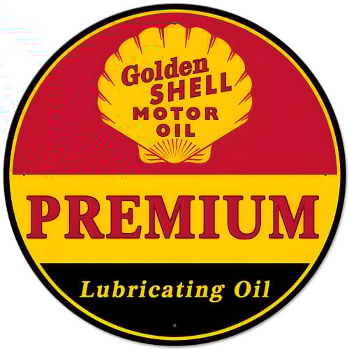 Golden Shell Motor Oil Premium Lubricating Metal Sign - 28" Round