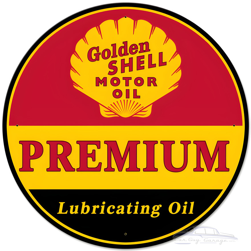 Golden Shell Motor Oil Premium Lubricating Metal Sign - 28" Round