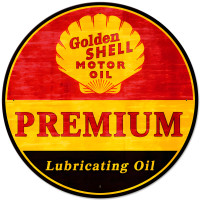 Golden Shell Motor Oil Premium Lubricating Grunge Metal Sign - 28" Round