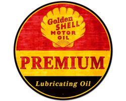 Golden Shell Motor Oil Premium Lubricating Grunge Metal Sign - 28" Round