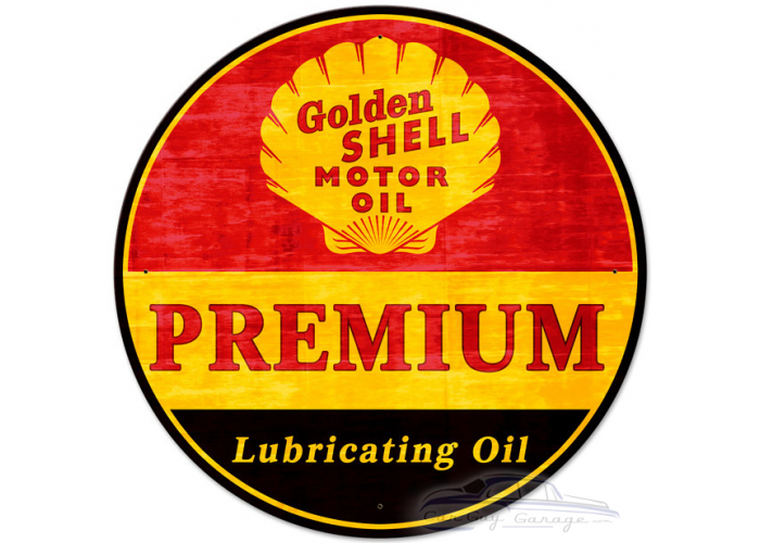 Golden Shell Motor Oil Premium Lubricating Grunge Metal Sign