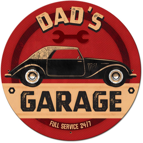 Dad's Garage Metal Sign - 28" Round