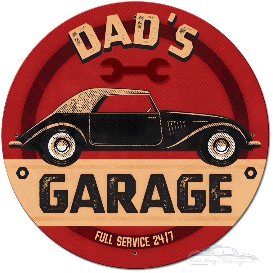 Dad's Garage Metal Sign - 28" Round