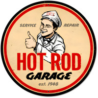 Hot Rod Garage Metal Sign - 28" Round