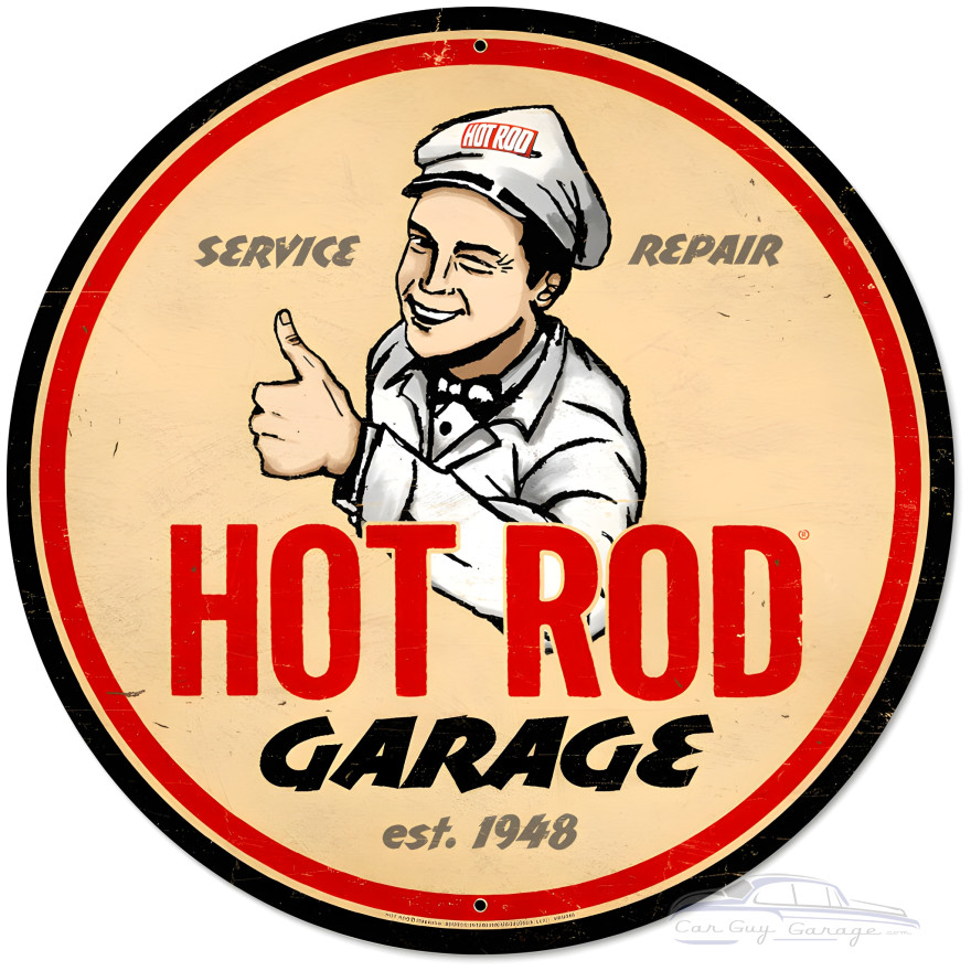 Hot Rod Garage Metal Sign - 28" Round