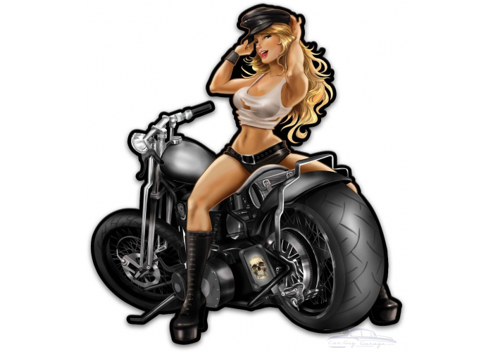 Motorcycle Girl Metal Sign - 29" x 32"