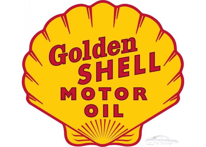 Golden Shell Oil 30 x 27 Custom Shape Metal Sign