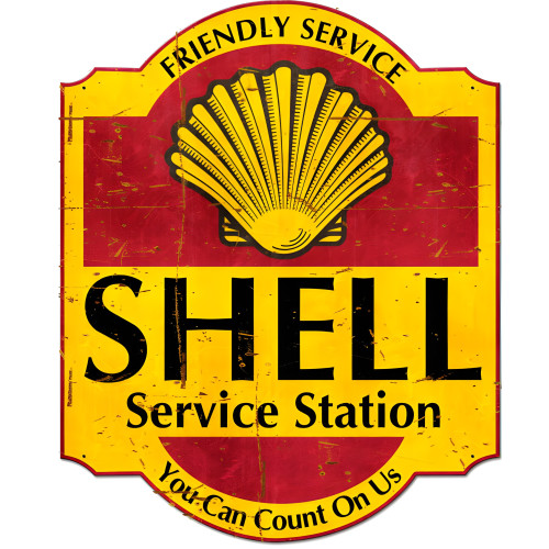 Friendly Service Shell Service Station Grunge Metal Sign - 30" x 24"