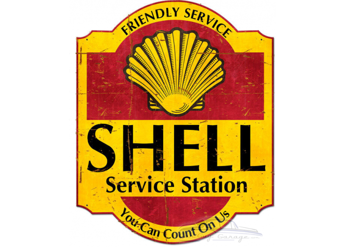 Friendly Service Shell Service Station Grunge Metal Sign