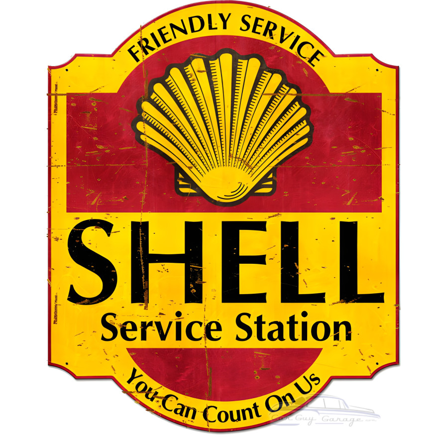Friendly Service Shell Service Station Grunge Metal Sign - 30" x 24"