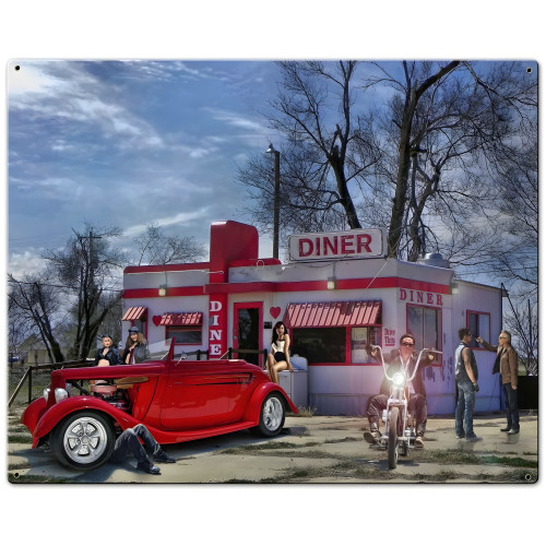 Red Heart Diner Metal Sign - 30" x 24"