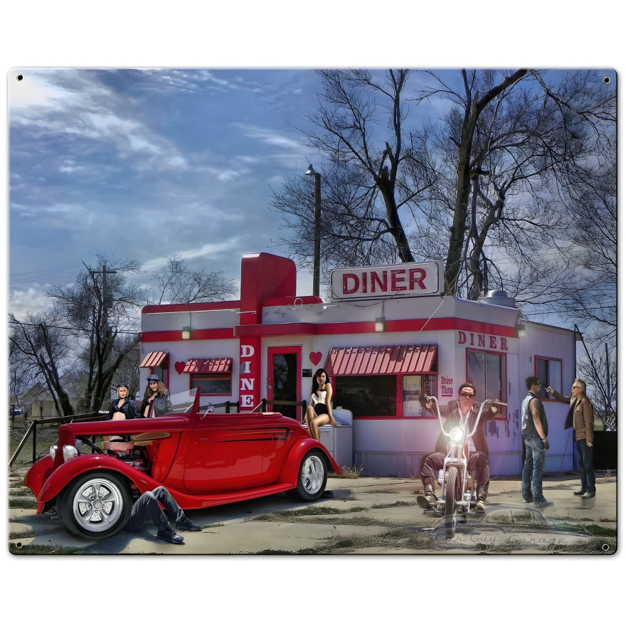 Red Heart Diner Metal Sign - 30" x 24"