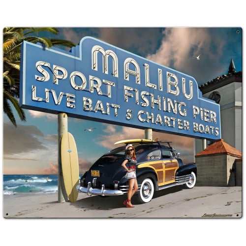 Malibu Pier Metal Sign - 30" x 24"