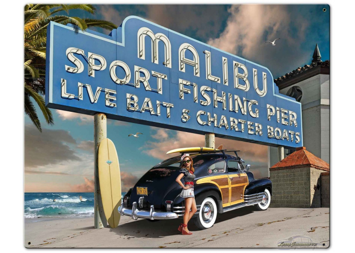 Malibu Pier Metal Sign - 30" x 24"