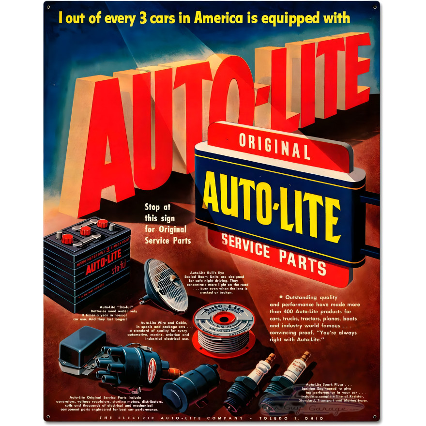 Auto Lite Custom Shape Metal Sign - 24" x 30"