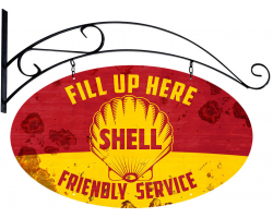Fill Up Here Friendly Service Shell Grunge Metal Sign