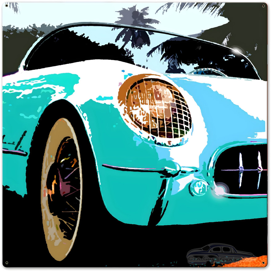 Corvette Square Blue Metal Sign - 24" x 24"