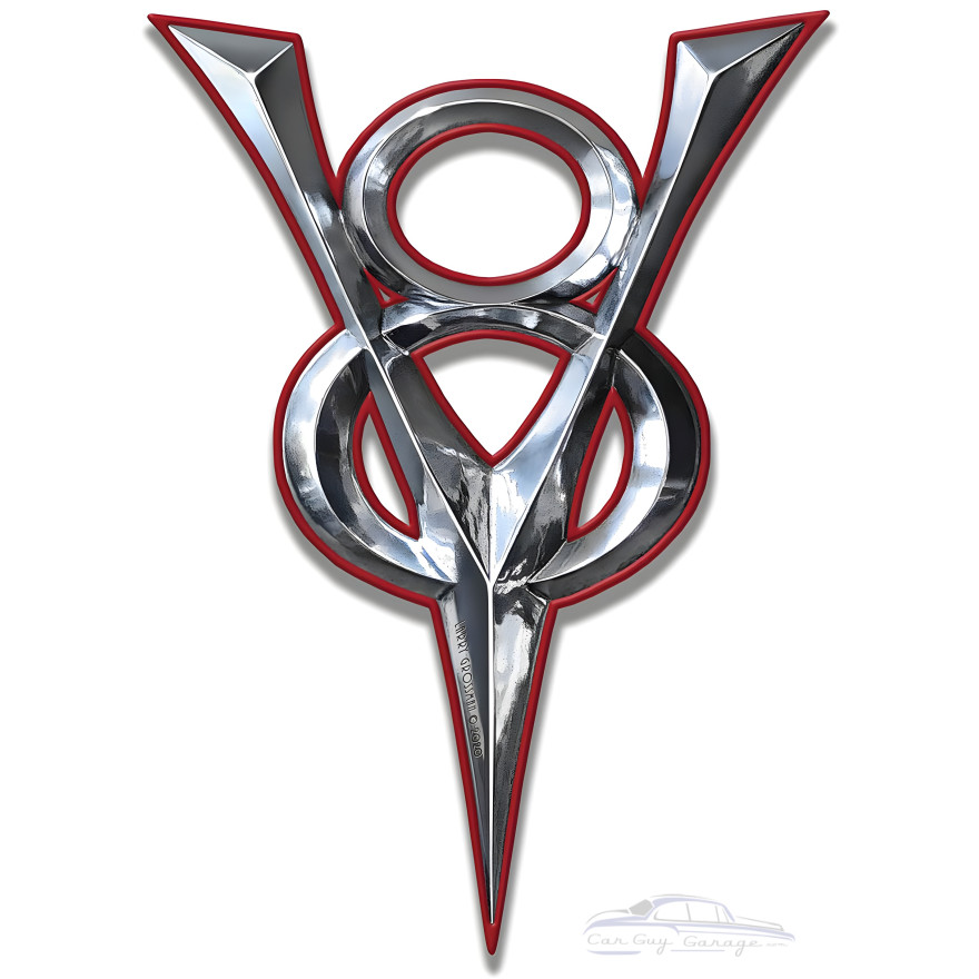1930 V-8 Red Cutout Metal Sign - 20" x 28"