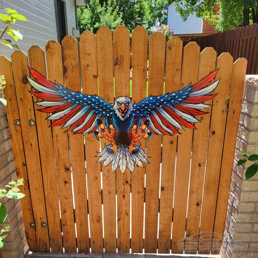 Eagle with US Flag Wing Spread Metal Sign - 29" x 18"