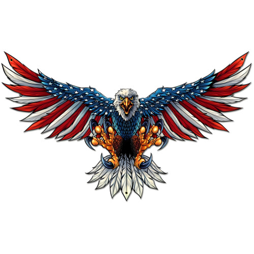 Eagle with US Flag Wing Spread Metal Sign - 29" x 18"