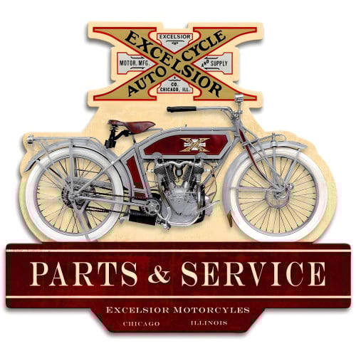 Double Sided Excelsior Motorcycle Metal Sign - 17" x 16"